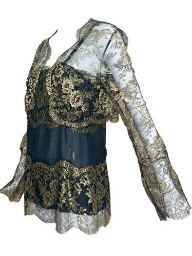 80s Gold Lame Lace Evening Blouse with Matching Cr