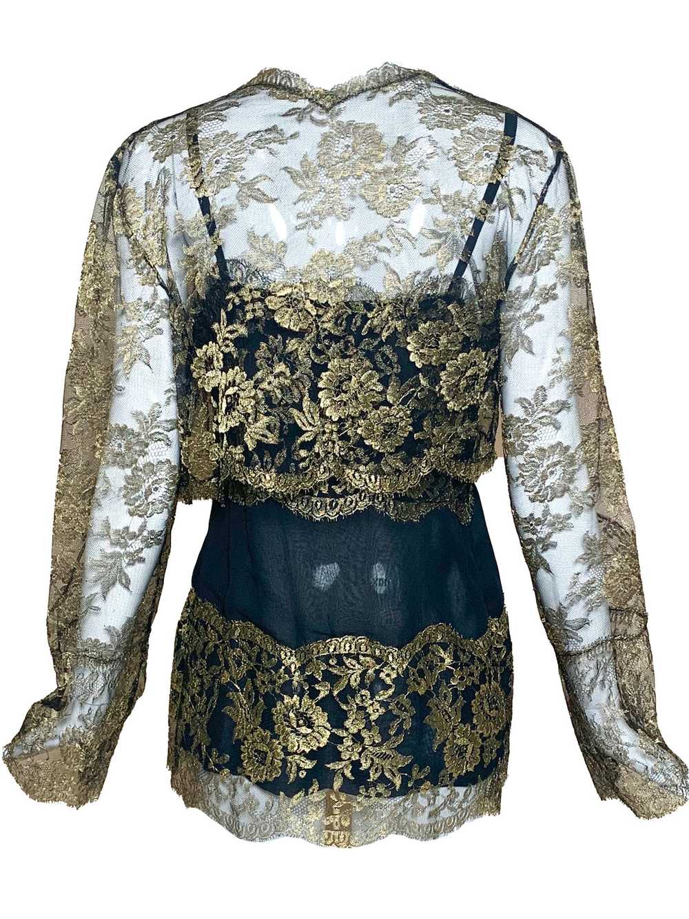 80s Gold Lame Lace Evening Blouse with Matching C… - image 3