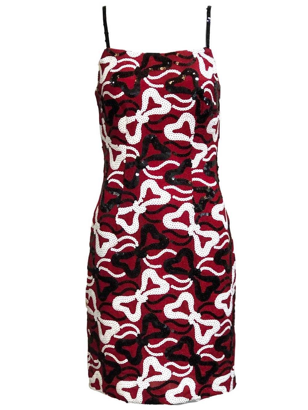90s Red Dress with Black and White Palette Bows - image 1