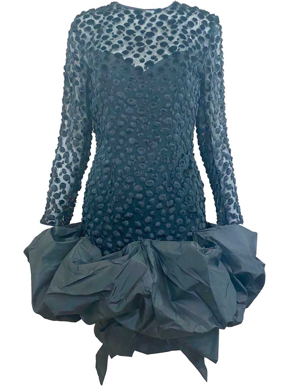 Vicky Tiel 80s Black Cut Velvet Cocktail Dress wi… - image 1
