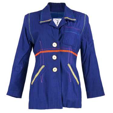 Vintage OLDHAM 90s Blue Topstitched Jacket - image 1