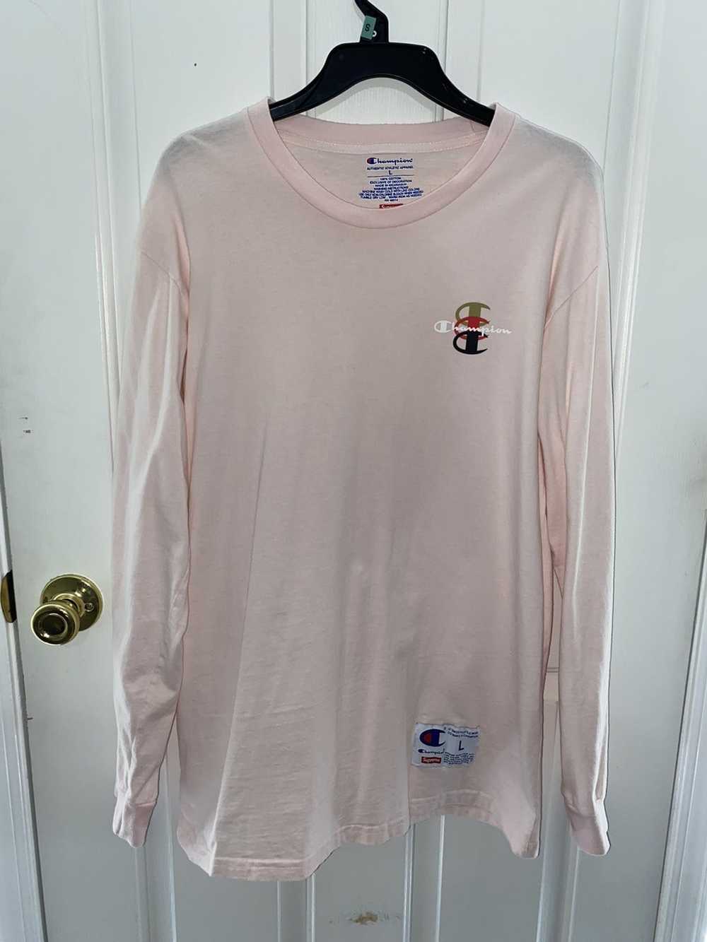 Champion × Supreme Stacked C L/S Tee (Pink) - image 1