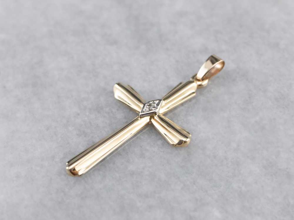 Diamond Two Tone Gold Cross Pendant - image 1