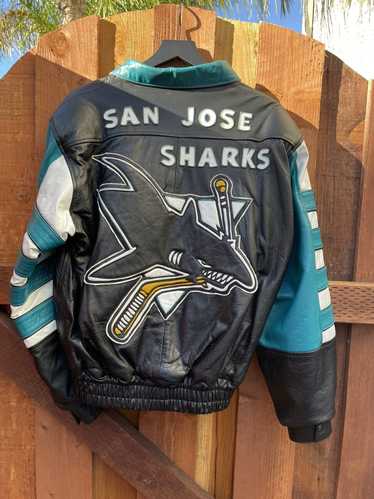 NHL San Jose Sharks Black White Leather Bomber Jacket