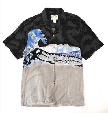 Paradise Found Surf Wave Hawaiian Buttons Shirt
