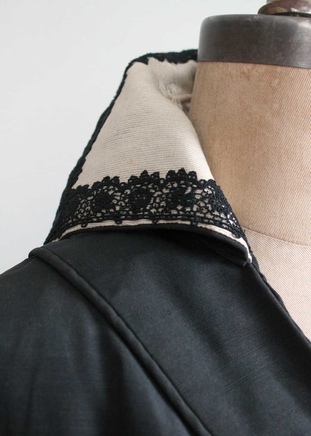 Antique Edwardian Black Silk Coat with Stand Up C… - image 10