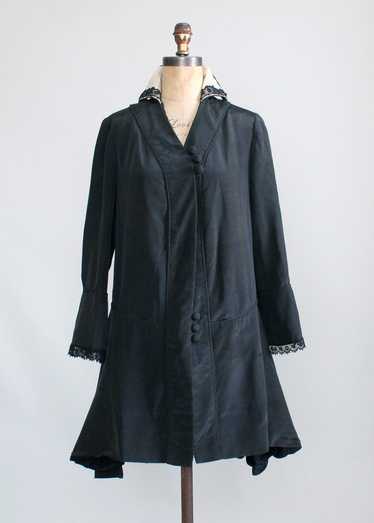 Antique Edwardian Black Silk Coat with Stand Up C… - image 1