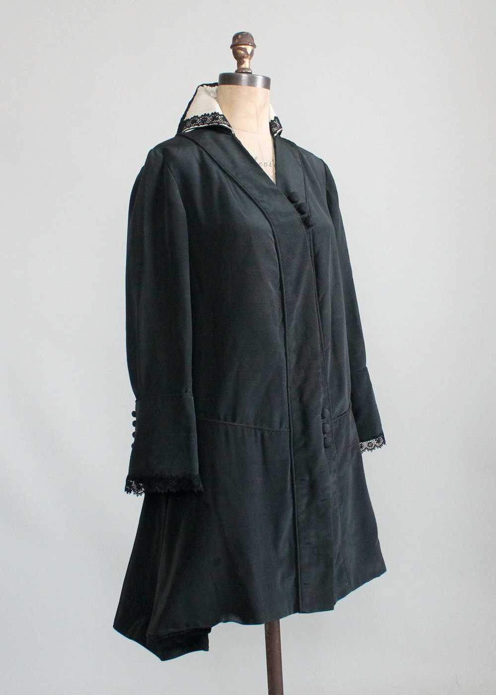 Antique Edwardian Black Silk Coat with Stand Up C… - image 2