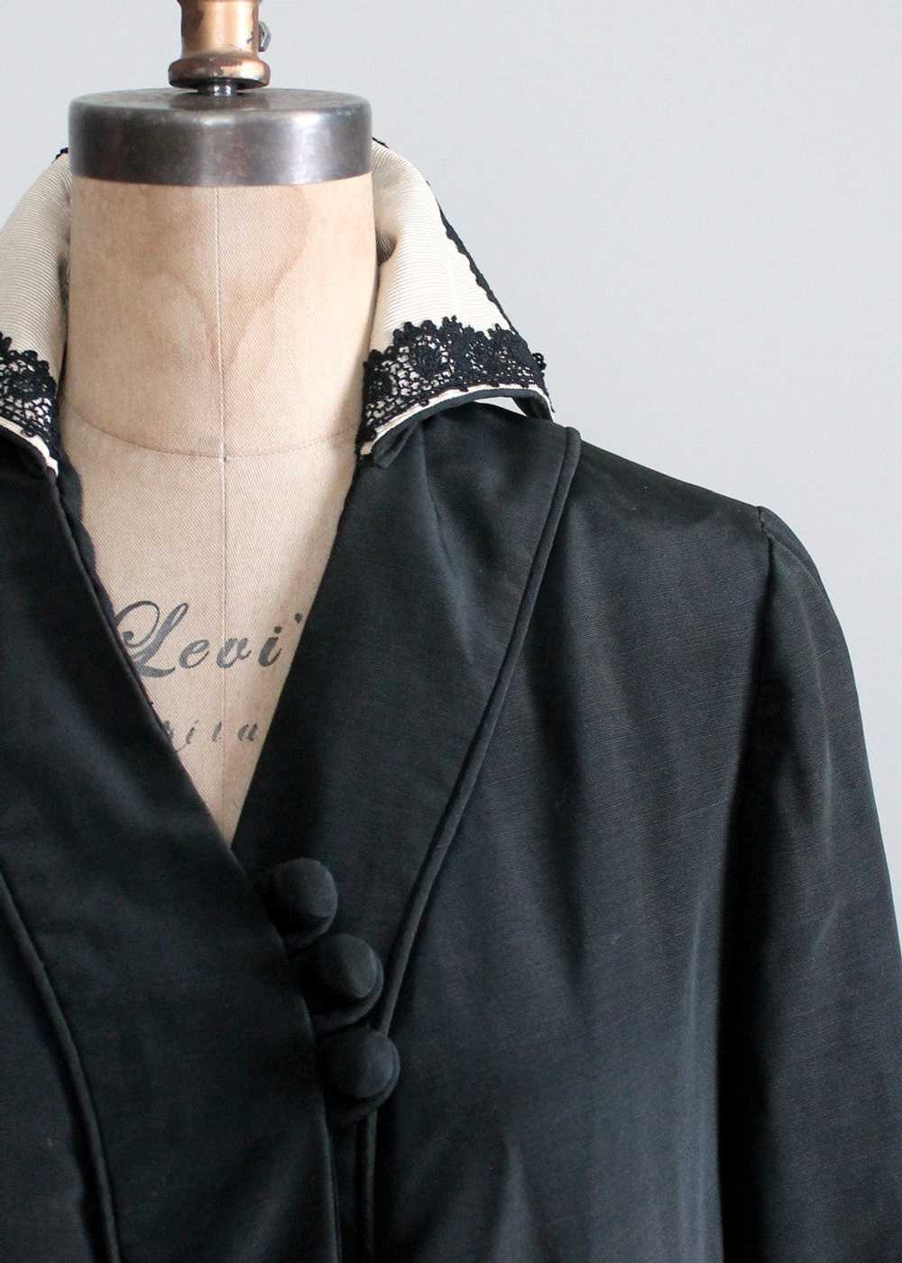 Antique Edwardian Black Silk Coat with Stand Up C… - image 3