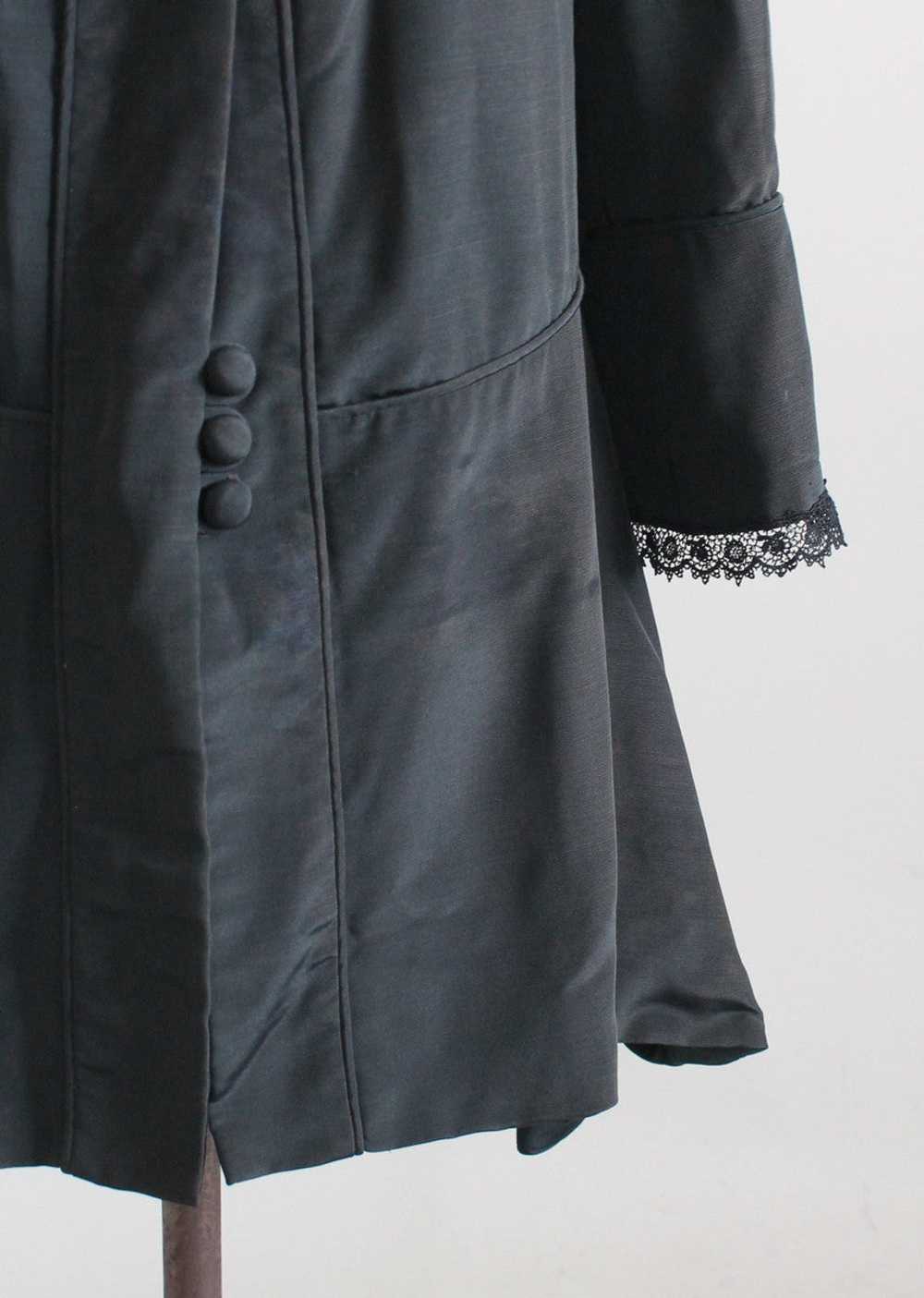 Antique Edwardian Black Silk Coat with Stand Up C… - image 4