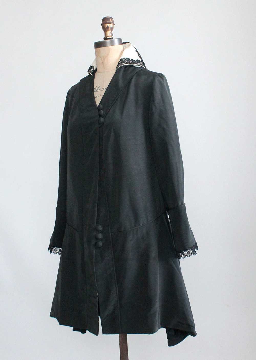 Antique Edwardian Black Silk Coat with Stand Up C… - image 5