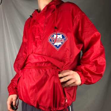 PHILADELPHIA PHILLIES VINTAGE 1990'S RUSSELL ATHLETIC LIGHT WEIGHT PULLOVER  JACKET ADULT XL