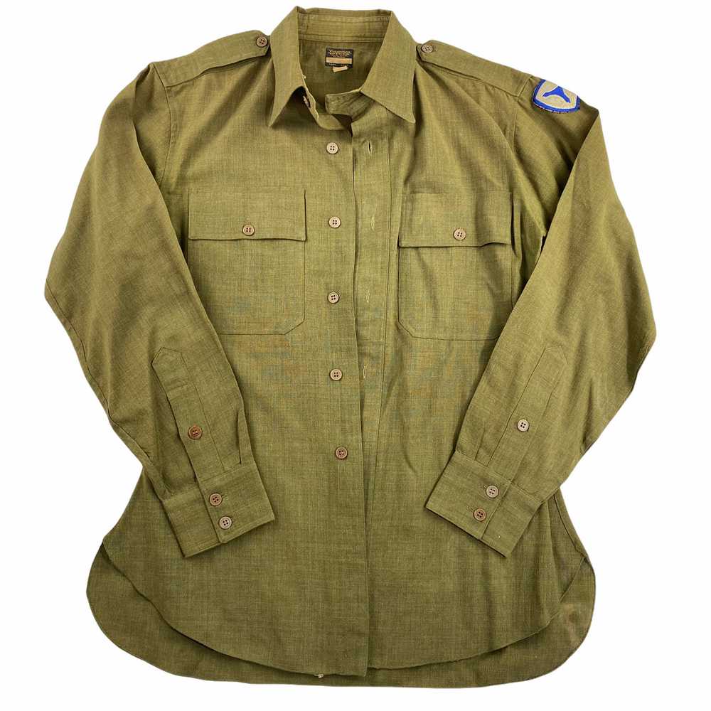 40s Chinstrap button up wool military shirts. M/L… - image 4