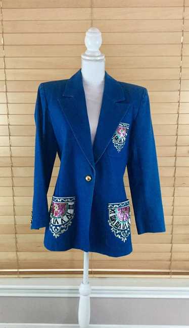 usa vintage ✴︎ デニムJK ✴︎ lew magram Lew Magram Denim Jacket Embroidered Beaded Gold Trim Women's