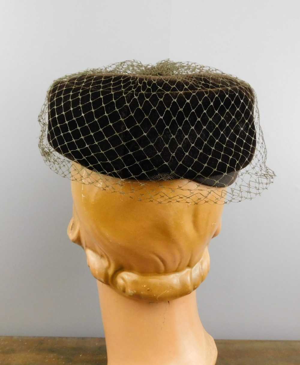 Vintage Brown velvet Hat with Beads and Veil, 196… - image 9
