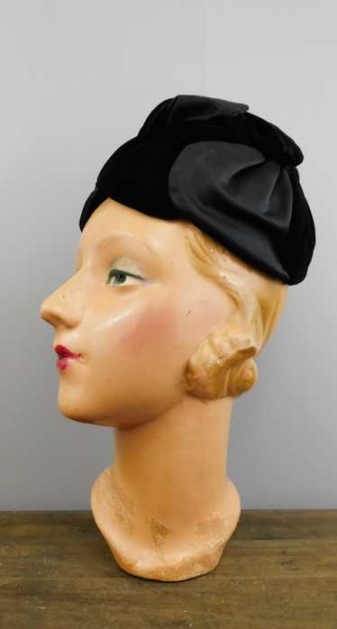 Vintage Black Satin and Velvet Evening Hat, 1960s 