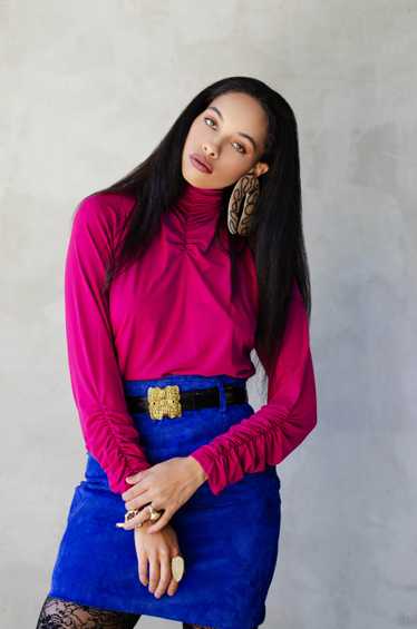 Modern Thandie Fuchsia Ruched Turtleneck