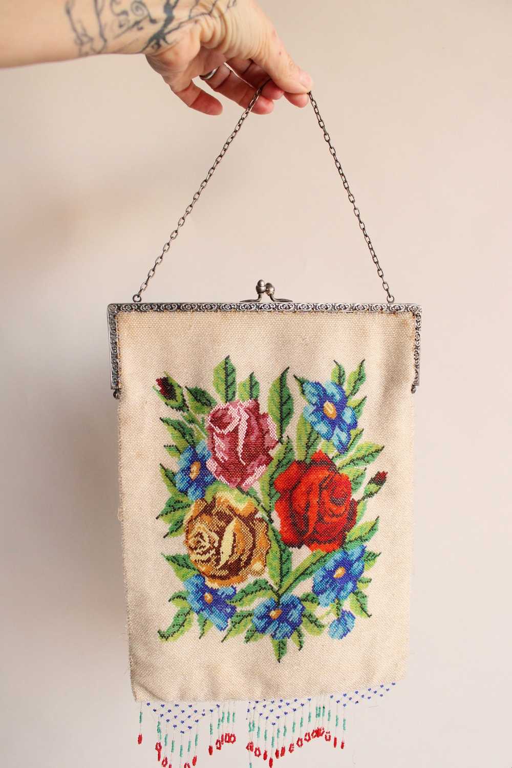Antique 1910s Rose Microbeaded Bag - image 1