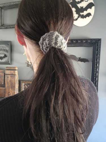 Hand knit Gray Hair Scrunchie in Stormcloud