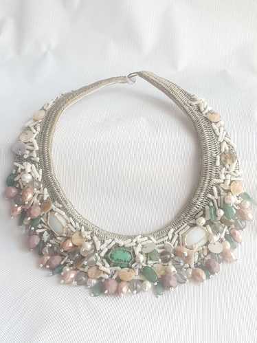 Armani Collezioni Silk Crochet Beaded Bib Necklace - image 1