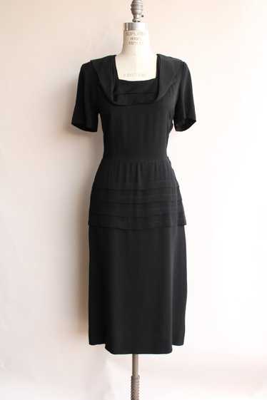 Vintage 1940s Black Rayon Dress With Square Shawl… - image 1