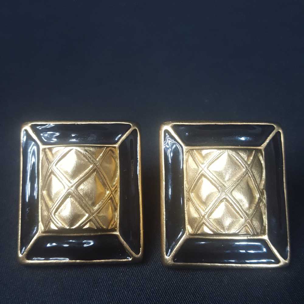 Vintage Earrings Art Deco Gold and Black Pyramid … - image 2