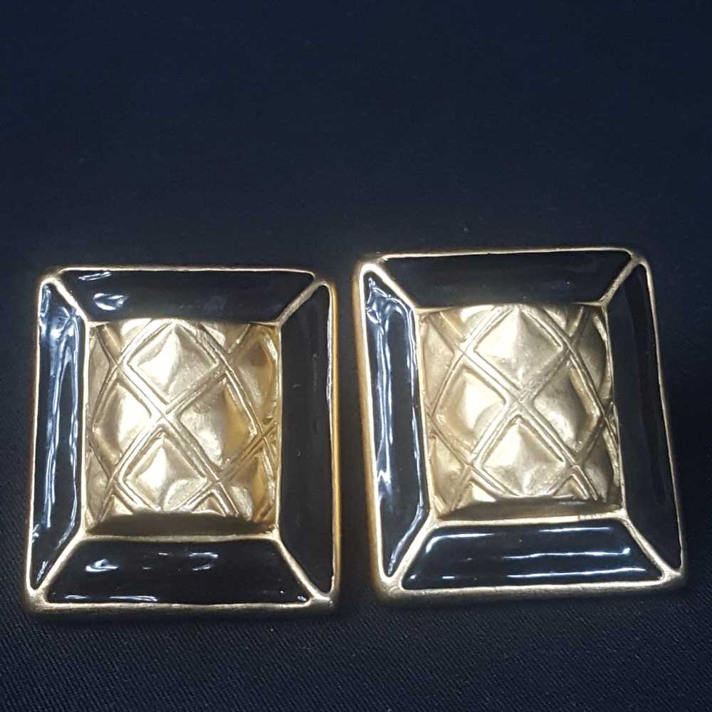 Vintage Earrings Art Deco Gold and Black Pyramid … - image 3