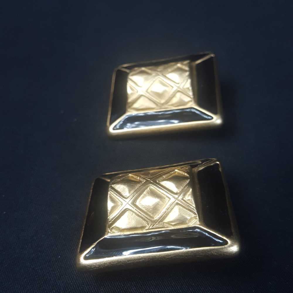 Vintage Earrings Art Deco Gold and Black Pyramid … - image 4