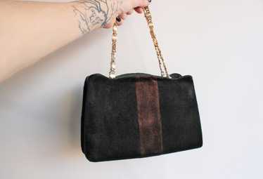 Vintage 1970s Black and Brown Velvet Handbag - image 1