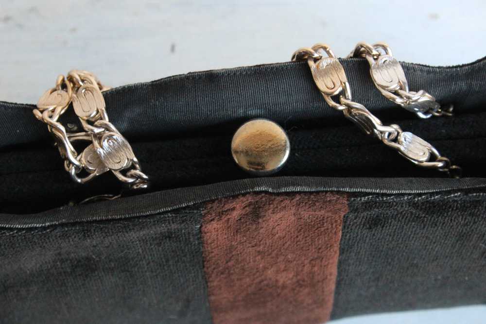 Vintage 1970s Black and Brown Velvet Handbag - image 5