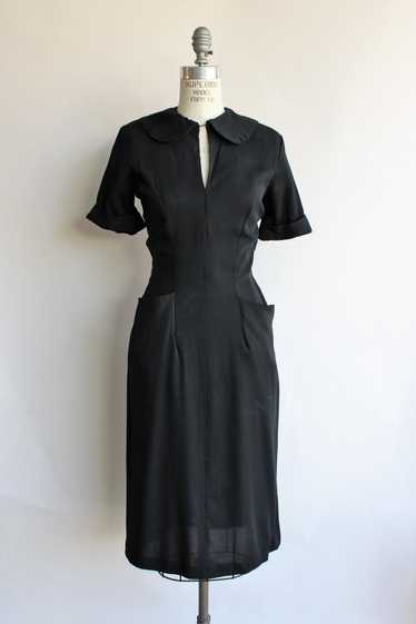 Vintage 1940s Rayon Crepe Dress with Pockets, Keyh