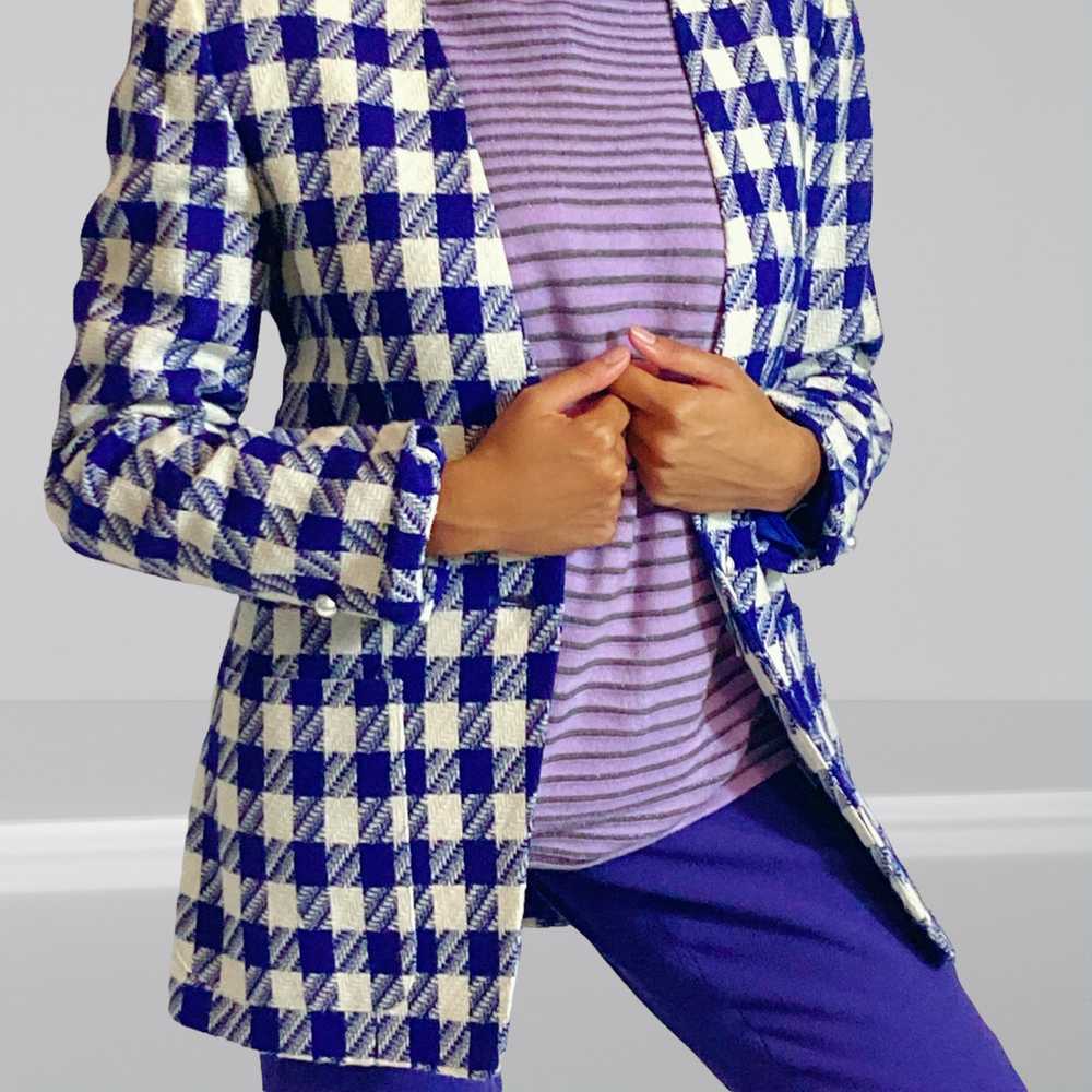 70s Evan Picone Blue Houndstooth Blazer Size 4 - image 6