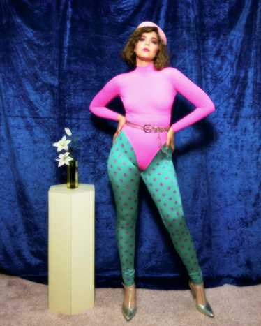 1980s Emanuel Ungaro turquoise polka dot leggings