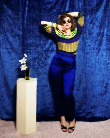 1990s Romeo Gigli indigo high rise silk trousers