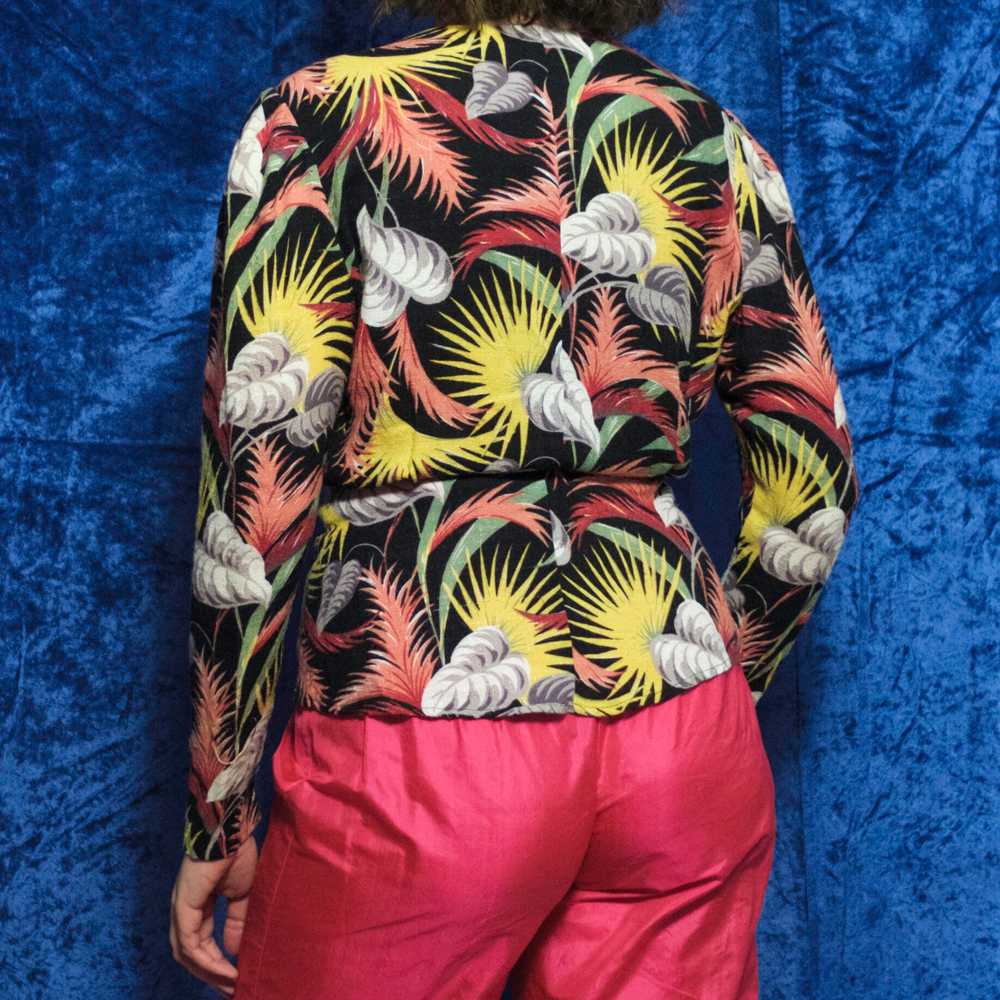 1980s Norma Kamali tropical barkcloth print wrap … - image 3