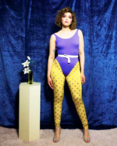 1990s OMO Norma Kamali purple high cut backless ba