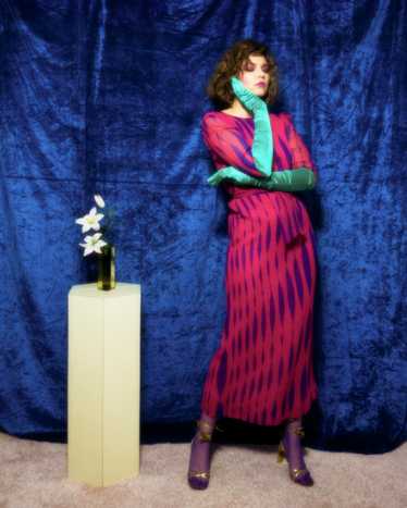 1980s Hanae Mori harlequin print column dress