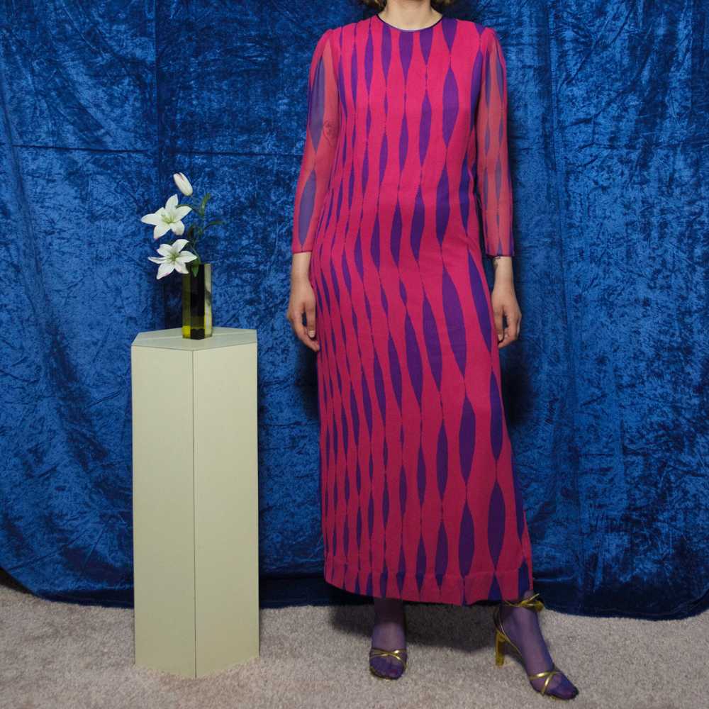 1980s Hanae Mori harlequin print column dress - image 3