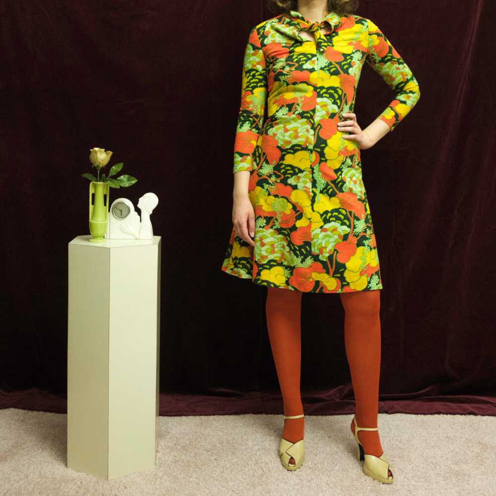 1970s psychedelic tree print dress - image 2