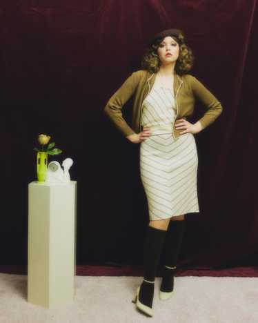 1970s ivory and brown striped knit set