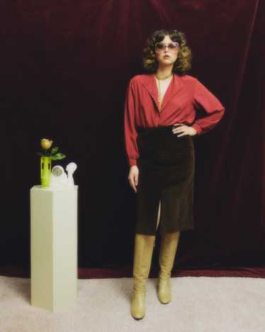 1980s crimson silk blouse - image 1