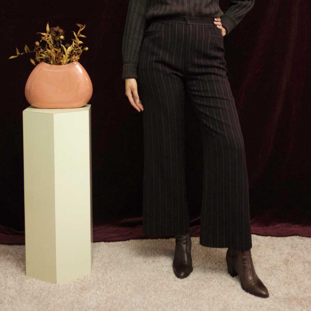 1990s Thierry Mugler brown pinstripe pants - image 2
