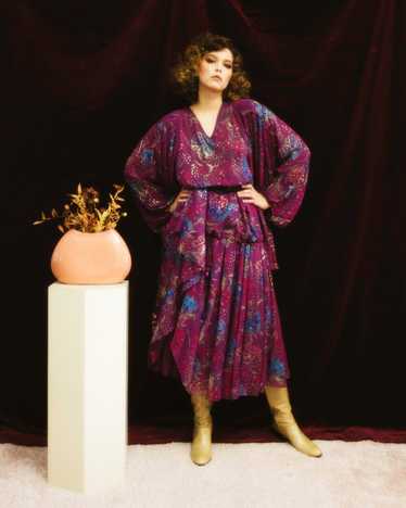 1980s Diane Freis three piece purple paisley set