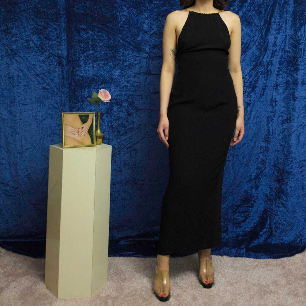 1990s backless dress with braided gold straps - image 2