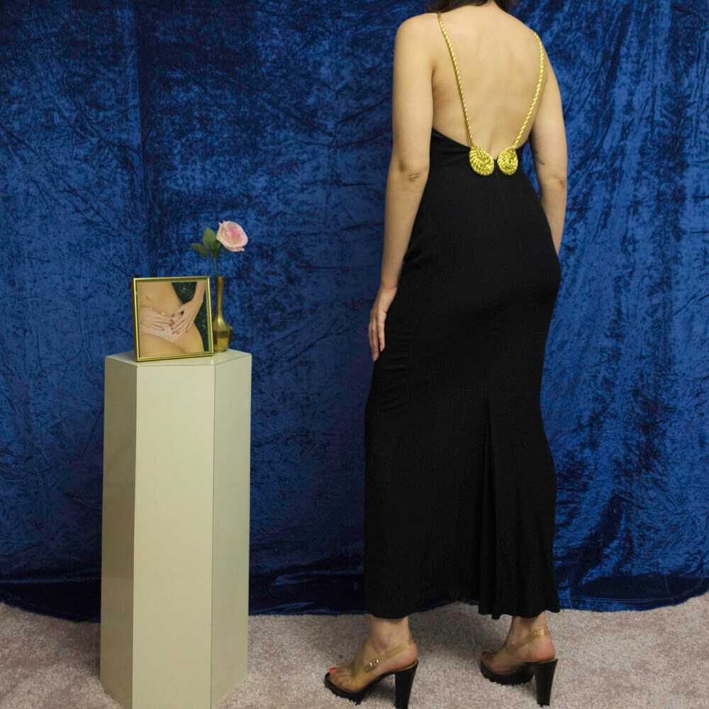 1990s backless dress with braided gold straps - image 3