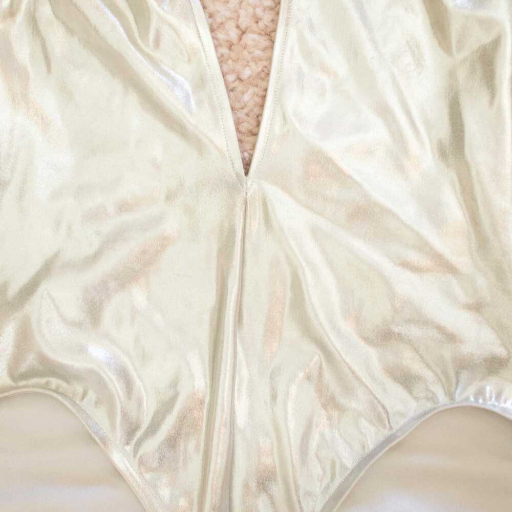 1990s OMO Norma Kamali silver deep v bathing suit - image 4