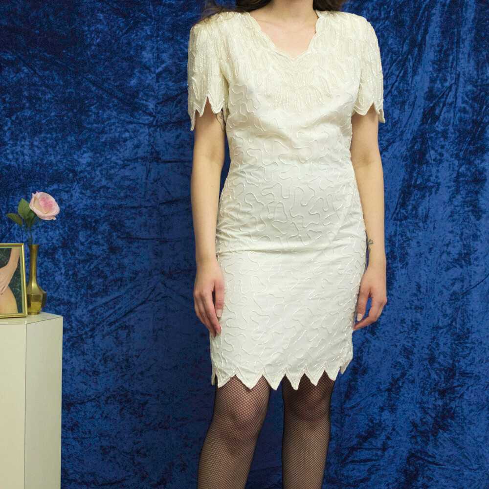 1980s Laurence Kazar white beaded dress - image 2