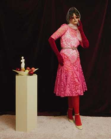 1980s hot pink sheer lace dress
