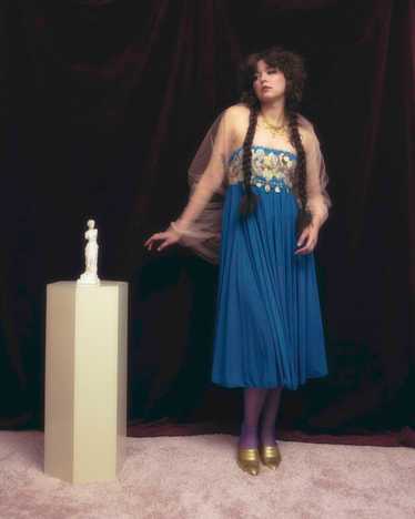 1980s Gottex empire waist strapless seashell dress