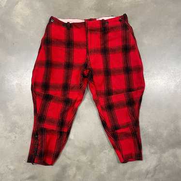 Vintage 40s Red Buffalo Plaid Hunting Pants Ankle… - image 1